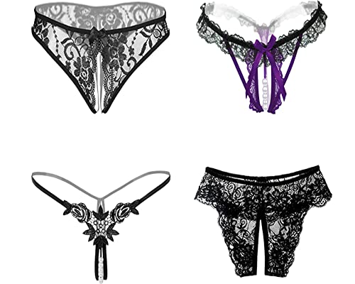 Women’s Sexy Panties,Lace Thongs G-String with Pearls Ball