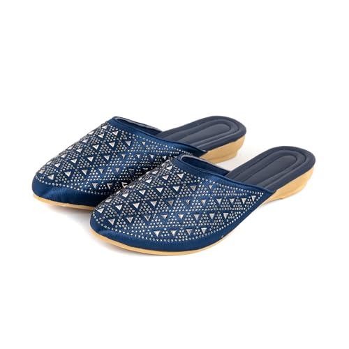 Image of Bellies for Women |Slip on Juttis Soft Padded |Stonework Mules for Ladies| Sparkling Upper |Back Open Casual Flats| Stylish Footwear Sandals for Ladies|Punjabi Mojari Half Shoes