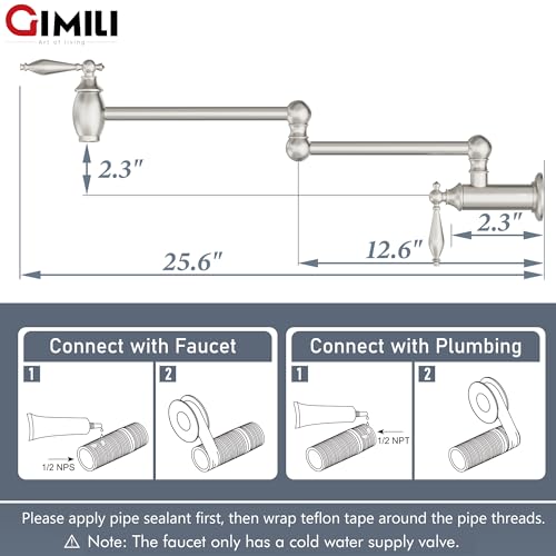 Gimili Pot Filler Brushed Nickel Kitchen Sink Pot Filler Faucet Wall Mount Kitchen Faucets Over Stove Faucet Brass Folding Faucet With Double Joint Swing Arms thumb #1