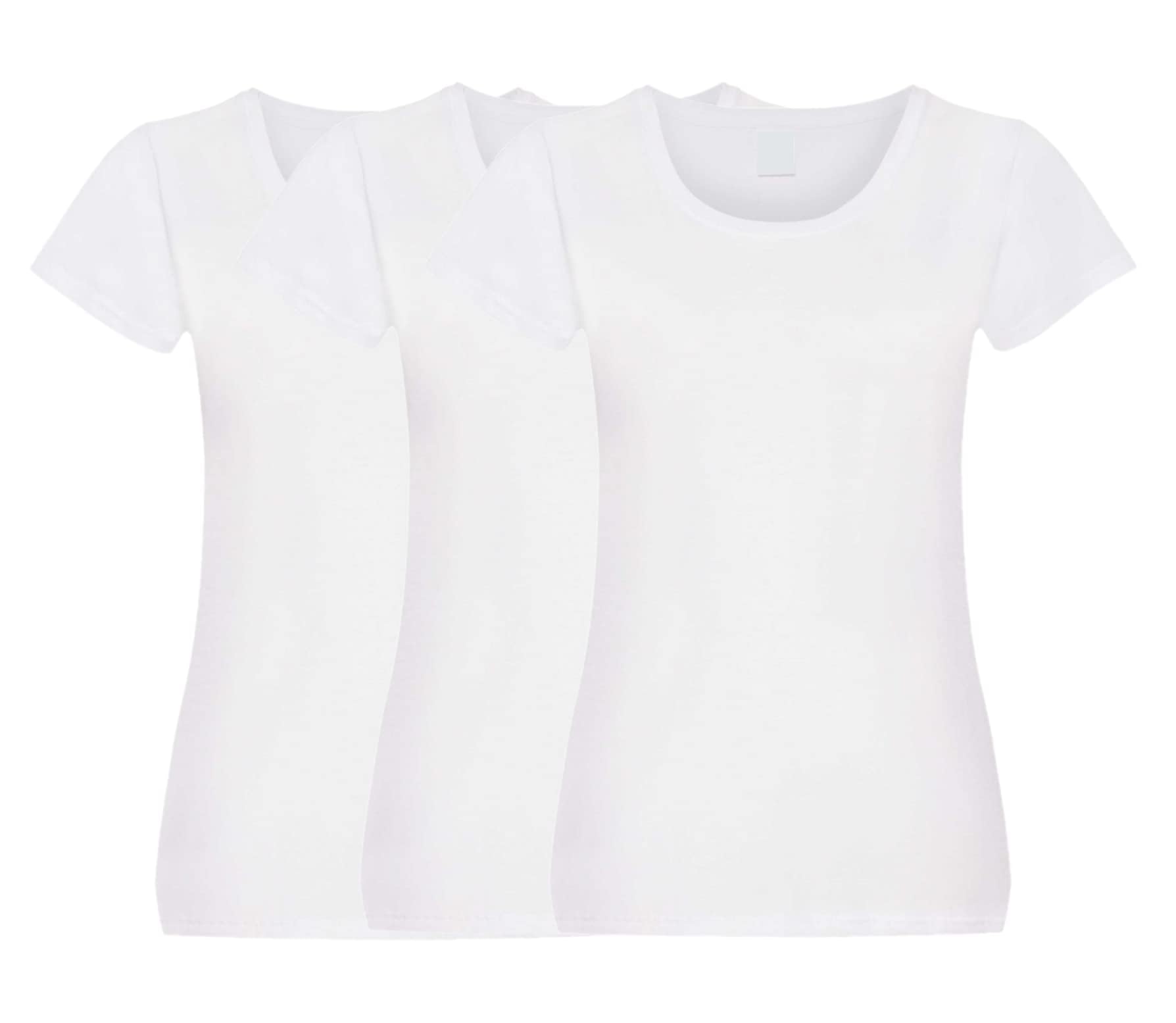 COOZO Ladies Original Pack of 3 Short Sleeve T-Shirts - White - XS