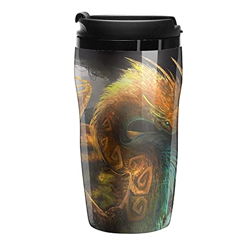 Aztec Quetzalcoatl - Taza de café de plástico con tapa, doble pared aislada con diseño de patrón de impresión