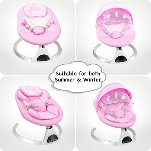 Harppa Electric Baby Swing For Infants To Toddler, Portable Babies Swinger For Newborn Boy And Girls With 5 Swing Speed, Remote Control Music Speaker With 12 Preset Lullabies Enabled Bluetooth Pink #TOP2