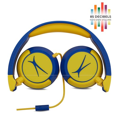 Image of Altec Lansing Kid Safe Wired Headphones, Over Ear Headphones for Kids Ages 3-5, Volume-Limiting Toddler Headphones with Mic, Compact Foldable Kids Headphones with Cord, APA Approved (Blue /Yellow)