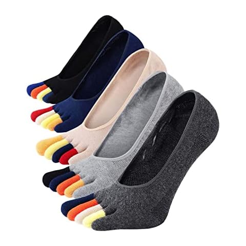 LOFIR Mens Toe Socks No Show Socks Boys Cotton Five Finger Socks Invisible Low Cut Liner Ankle Socks Non-Slip Sneaker Socks Casual Sports School Socks size 6-10, 5 pairs Cover