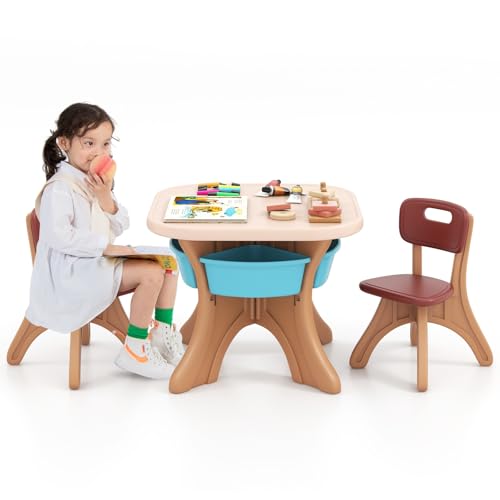 FIREFLOWERY Toddler Table and Chair Set, Kids Table and 2 Chair Set with Detachable Storage Bins, Kid Table and Chair Set for Classroom, Daycare Playroom, Homes, Ideal Gift for Boys & Girls (Coffee)