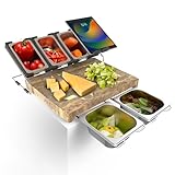 Bantlou Acacia Wood Cutting Board with Containers - Prepdeck meal prep station for Kitchen, End Grain Cutting Board with Stainless Steel Food Container, Fixed Brackets, and Non-Slip Foot Rests