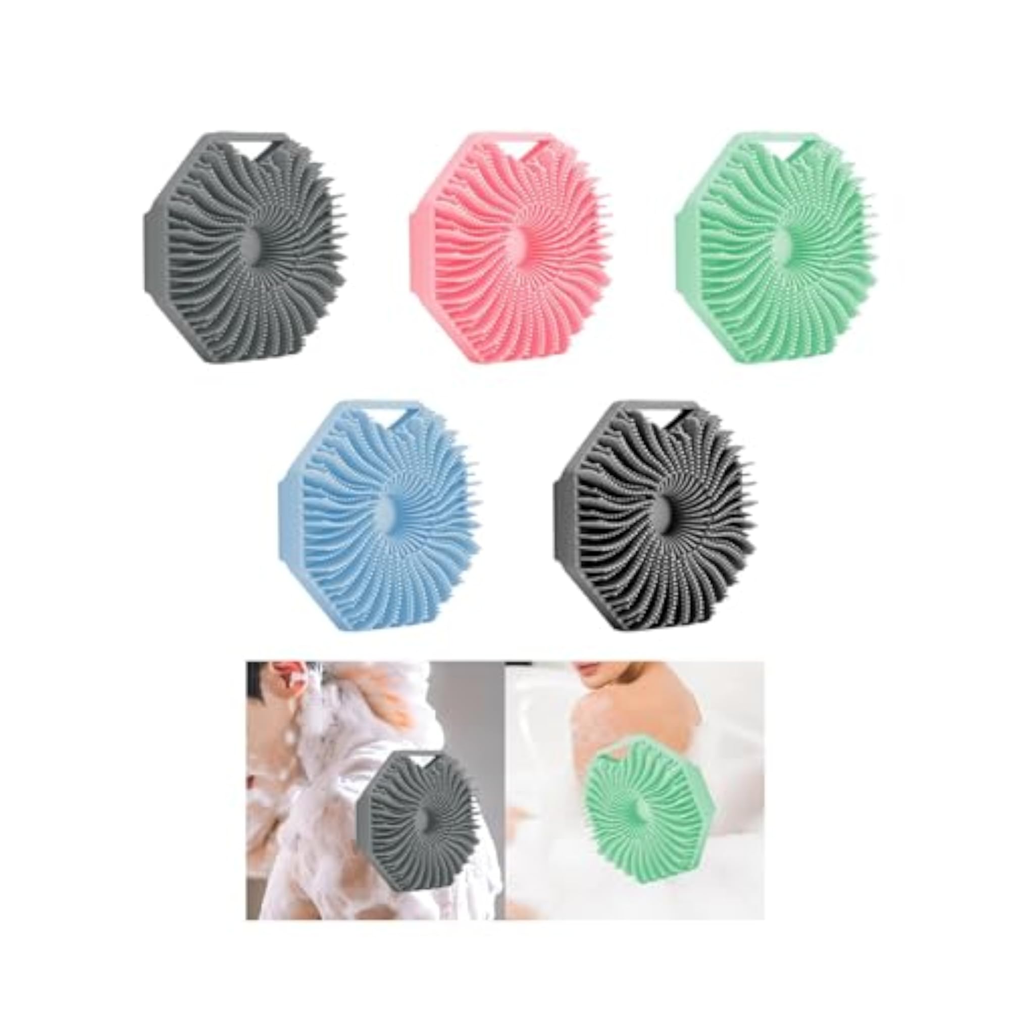 Silicone Shower Scrubber Body Brush, Octagonal Shape