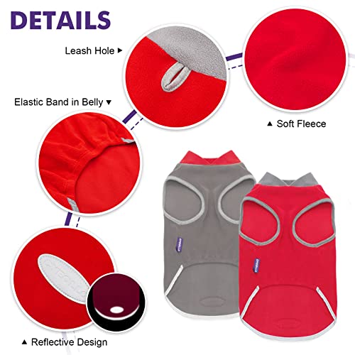 Image of cyeollo 2 Pack Fleece Dog Sweater Sweatshirt Reflective Stripe Pullover Lightweight Dog Sweater Pet Clothes Dog Coats for Small Dogs, Red & Grey M