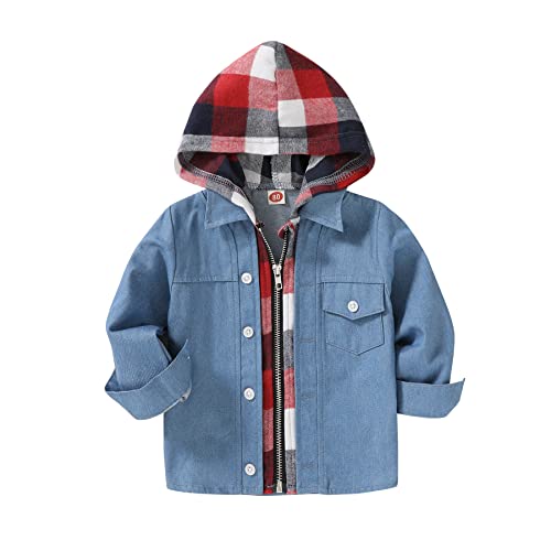 Image of YOUNGER STAR Toddler Kids Boys Girls Flannel Hooded Plaid Shirt Button Baby Red Plaid Shirt Plaid Shirt Hooded Clothes
