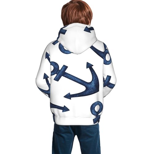 Navy Blue Anchor Kid Hoodies Boys Sweatshirts Girls Pullover with Pocket4