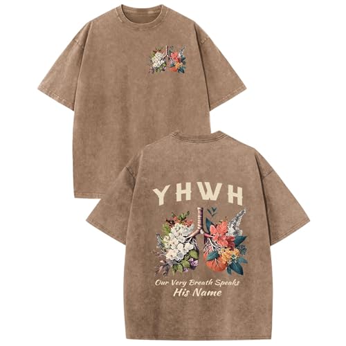 Weripoah Christian Jesus Shirts for Men Faith God YHWH Shirt Bible Verse Religious Tshirts Oversized Graphic Vintage T-Shirts(Coffee L)