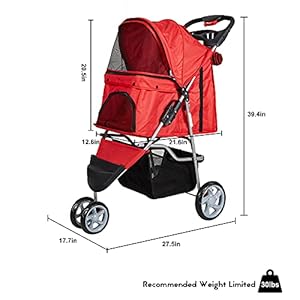   3-Wheel-Pet-Stroller-Folding-Carrier-City-Walk-Strolling-Cart-for-Dog-Cat-and-More-Multiple-Colors-Red