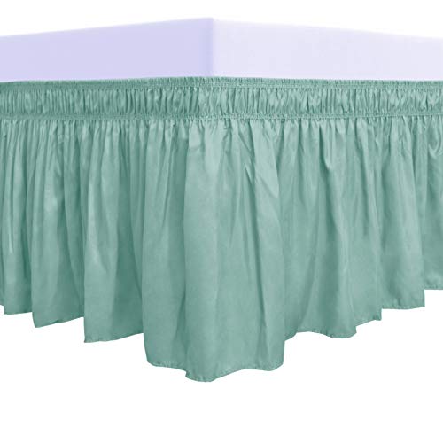 PureFit Wrap Around Ruffled Bed Skirt with Adjustable Elastic Belt - 22 Inch Drop Easy to Put On, Wrinkle Free Bedskirt Dust Ruffles, Bed Frame Cover for Twin, Twin XL and Full Size Beds, Baby Blue