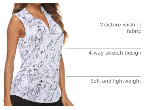 Image of Koscacy Women's Sleeveless Golf Tennis Polo Shirts Zip Up Dry Fit Workout Tank Tops Athletic Shirt