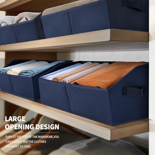 Image of Homsorout Closet Baskets for Shelves Trapezoid - Decorative Storage Baskets with Handle, Closet Bins for Organization, Shelf Storage Bins for Clothes, Books, Home, Office, 8 Pack, Navy Blue