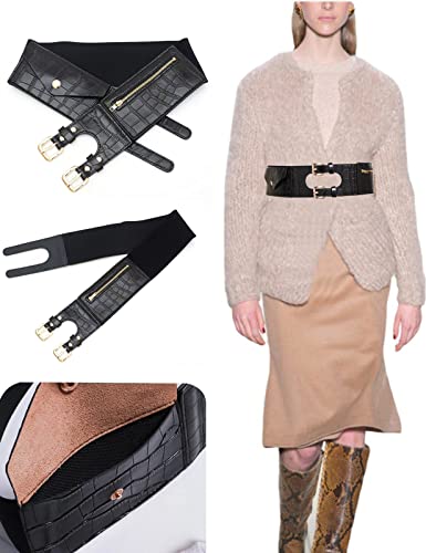 TOPACC Elastic Wide Belts for Women Dresses Cowgirl Fashion Black Waist Cinch Belt Stretch with Pouch4