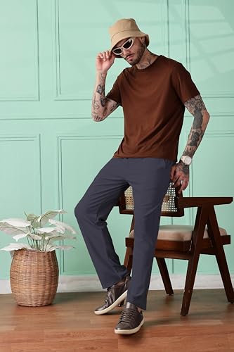 Image of SWADESI STUFF Men Mid-Rise Straight Fit Track Pants for Men | Stretchable Gym Wear Joggers | Casual Sports Track Pant with Pockets & Drawstring