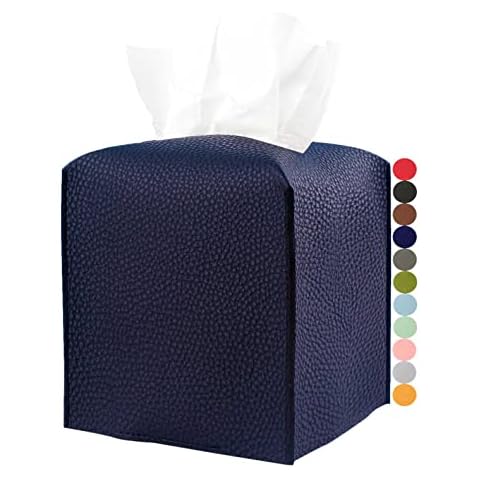 JESMINI Navy Blue Leather Tissue Box Cover Cover