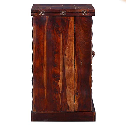 Image of Credenza Solid Sheesham Wood Wooden Bar Cabinet with Drawer Rack Wine Wisky Scotch All Type Hard and Soft Drinks Storage Cabinets for Home Living Room Honey Oak Finish Stylish Wooden Bar Cabinet