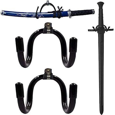 Pmsanzay Universal Adjustable Sword, Wall Hook Display Hanger Wall Mount Display Stand Collection Rack for Sword,Dagger,Axe,Keyblade, etc —2 Pack— No Sword — Vertical/Horizontal Display Cover