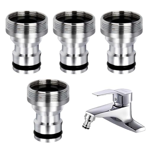 Adaptadores de grifo universales de 4 piezas, adaptador de grifo de cocina para barril de agua de 22 mm hembra a 24 mm macho, apto para grifos de cocina, baño y jardín (plateado)