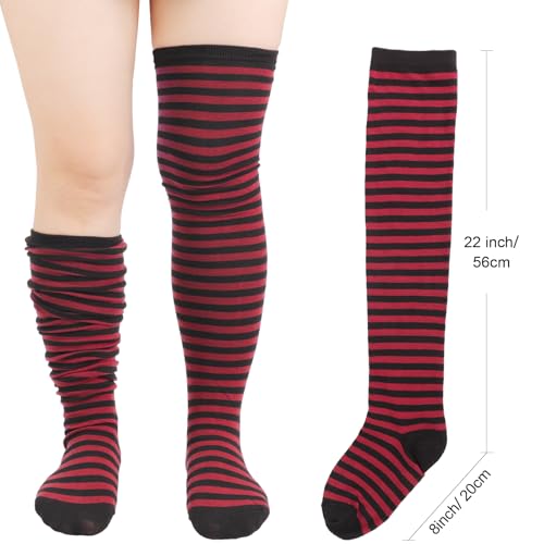 Image of DRESHOW Plus Size Thigh High Socks Striped Over Knee Long Boot Stockings Knee High Tube Socks Leg Warmers for Women