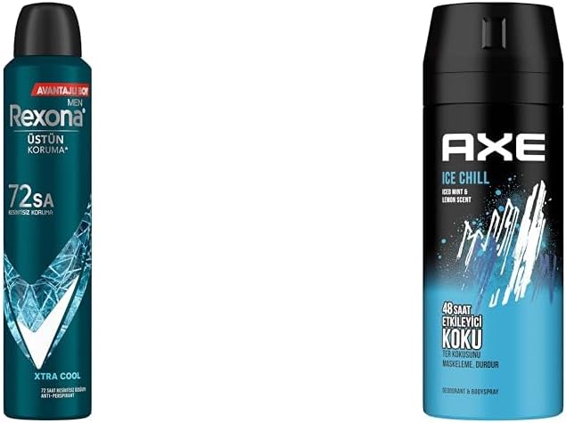 Rexona Men Erkek Sprey Deodorant Xtra Cool 72 Saat Kesintisiz Üstün Koruma 200 ml(1) Axe Erkek Deodorant & Bodyspray Ice Chill 48 Saat Etkileyici Koku (150 ml)(2)