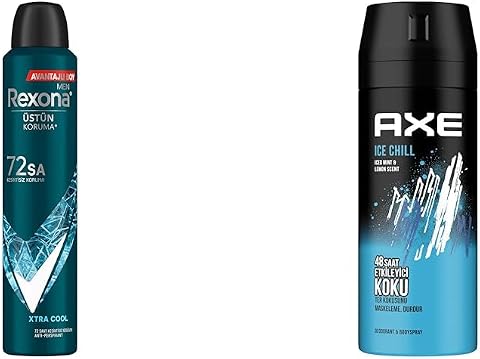 Rexona Men Erkek Sprey Deodorant Xtra Cool 72 Saat Kesintisiz Üstün Koruma 200 ml(1) Axe Erkek Deodorant & Bodyspray Ice Chill 48 Saat Etkileyici Koku (150 ml)(2)