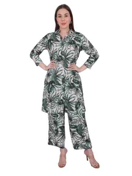 Women's Floral Printed Straight Cord Set | Ethnic Set | Kurta with Palazzo Set (Multicolor-S)-image-5