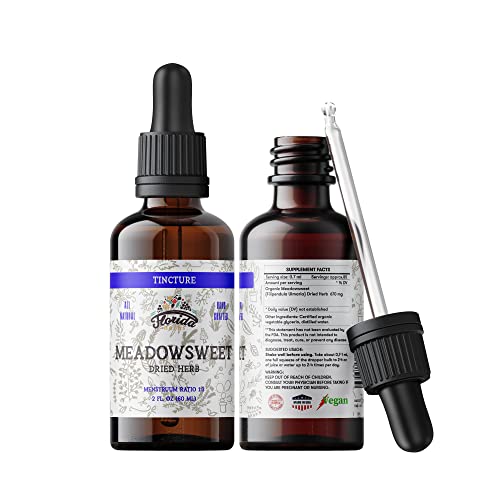 Meadowsweet Tincture Extract, Organic Meadowsweet (Filipendula Ulmaria) Dried Herb Herbal Supplement in Cold-Pressed Vegetable Glycerin