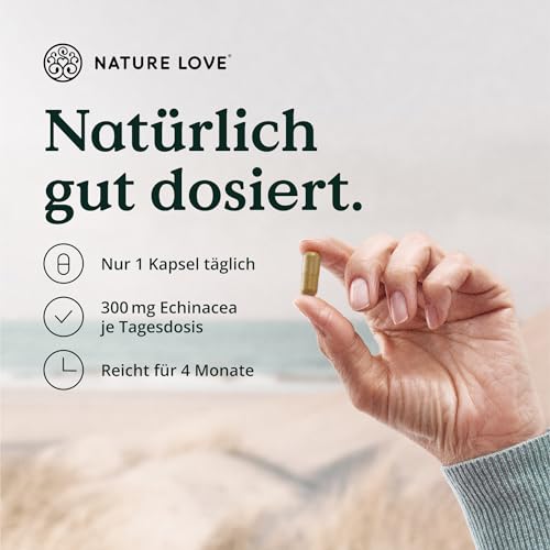 NATURE LOVE® Immun Komplex - 120 Kapseln - 4 Monate Reichweite - mit Echinacea-Extrakt, Vitamin C & D, Zink, Selen und Histidin - Immunsystem unterstützen* - hochdosiert, laborgeprüft aus Deutschland