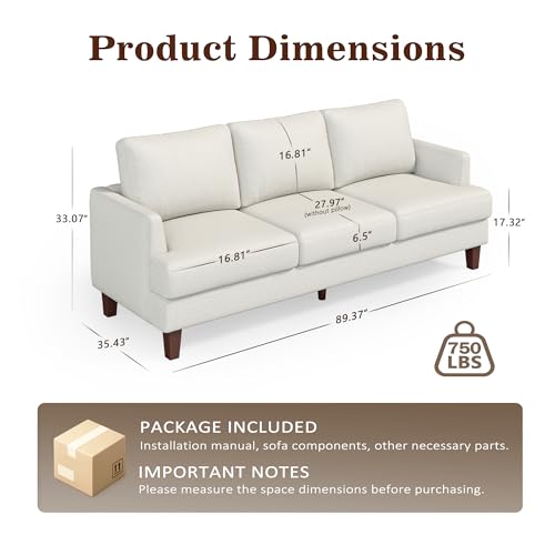 Image of Gericco Mid Century Modern 89 inch 3-Seater Couch for Living Room, Beige