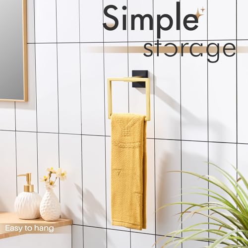 Image of KOKOSIRI Towel Ring Holder Bathroom Lavatory Hand Towel Rack Wall Mounted Bathroom Hardware T-304 Stainless Steel Matte Black and Gold, B3004GDK