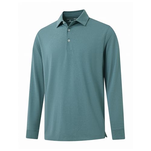 MICHEL ROUEN Mens Golf Shirts with Collard Dry fit Performance Heather Casual Activewear Long Sleeve Golf Polo Shirts for Men