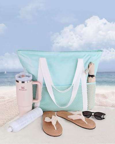 Image of HOMESPON Beach Bag Large Waterproof Sandproof Tote for Women with Zipper and Mesh Pockets