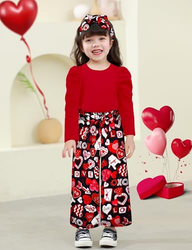 Image of MIGU Toddler Girl Clothes,Girls Fashion Clothes Puff Sleeves Shirt Pants Headband 3Pcs Girls Gifts Sets