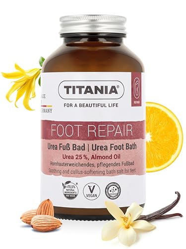 TITANIA Urea Fußbadesalz 270g, erweicht Hornhaut & pflegt trockene Füße, 25% Urea & Mandelöl, vegan, ohne Mikroplastik, dermatologisch getestet, Made in Germany