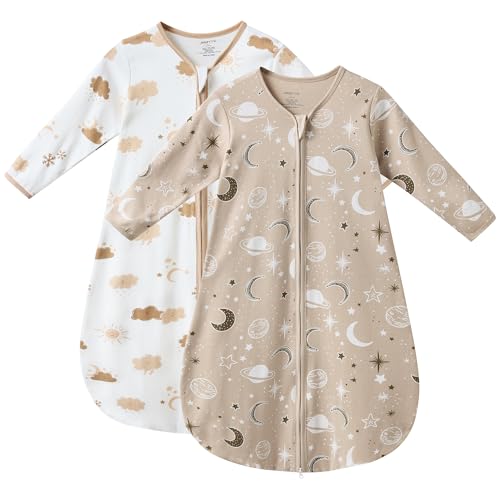 Image of JELLYMONI Baby Sleep Sack 0-6 Months Long Sleeve Wearable Blanket for Baby, 100% Cotton 2 Pack Infant Toddler Baby Sleeping Sack Lightweight Soft 2-Way Zipper