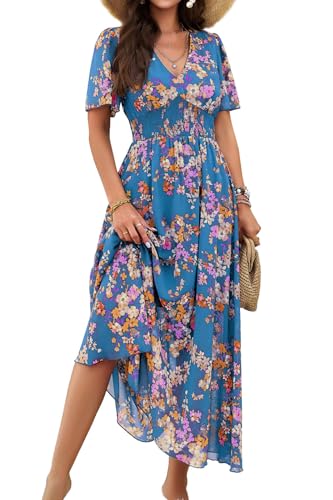 floral print empire waist dress V neck ruffle mini dress M main image 0