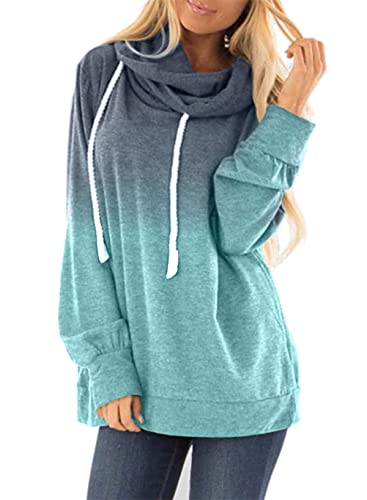 Dearlove Womens Hoodies Tie Dye Print Cowl Neck Long Sleeve Oversized Loose Tunic Sweatshirt Pullover Tops Blue M