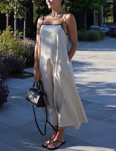 Womens Summer Maxi Dress 2025 Spaghetti Strap Dress Linen Sleeveless Backless Flowy Long Beach Dresses - Image 7