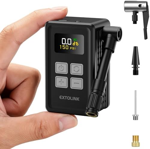 Mini Bike Tire Pump - 20s Fast Inflate Electric Bike Pump with Gauge, Max 150PSI Electric Air Pump with Presta & Schrader Valve for Road Bike, Mountain Bike, Electric Bike