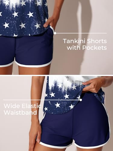 Image of Summer Mae Blouson Tankini Swimsuits for Women 2026 Tummy Control Two Piece Bathing Suits with Sporty Pockets Swim Shorts