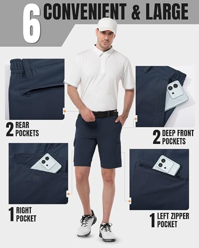 33,000ft Men's Golf Shorts 10" Inseam with Zipper Pocket Lightweight Quick Dry Stretch Hiking Cargo Shorts for Travel Fishing3