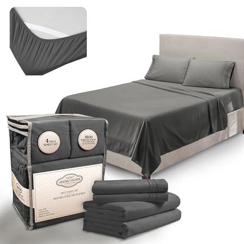 Abeero Home California King Sheets with Elastic Corner Straps - 4pcs Gray