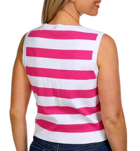 Image of DKNY Women's Sleeveless Cropped Stripe Jeans Sweater