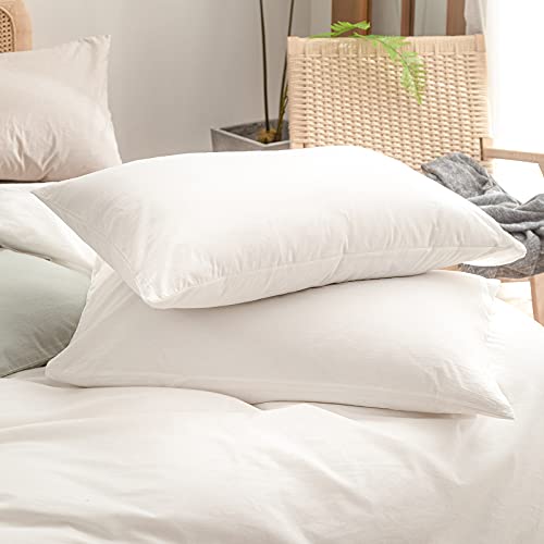 Image of BESTOUCH Cotton Solid Duvet Cover Set Linen Feel Off White Oversized King | 100% Washed Cotton, Soft Wrinkle Texture, Hidden Zipper, 8 Ties, Breathable Lightweight Durable Comfy, 3 Pcs No Insert