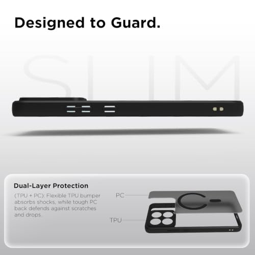 Image of RIGGEAR Shockproof Sleek Hybrid Armor Magnetic Back Cover Case Compatible with MagSafe Accessories for Motorola Moto Edge 70 Max 5G (Smoke Black Matte PC + Black TPU Bumper)