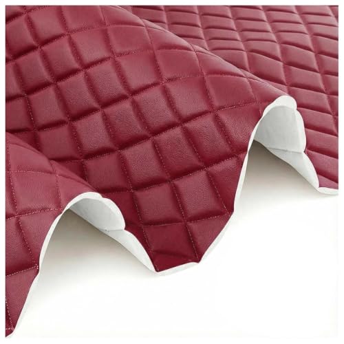 Tissu d'ameublement simili cuir matelassé bordeaux pour couture sac et DIY