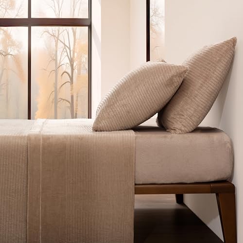 Casa da Laura - Sábanas de Coralina Marrón Claro Acaneladas - Cama de 135/140 x 200 cm - Sábana Encimera, Bajera y 1 Funda de Almohada - 100% Poliéster Micro Coralina